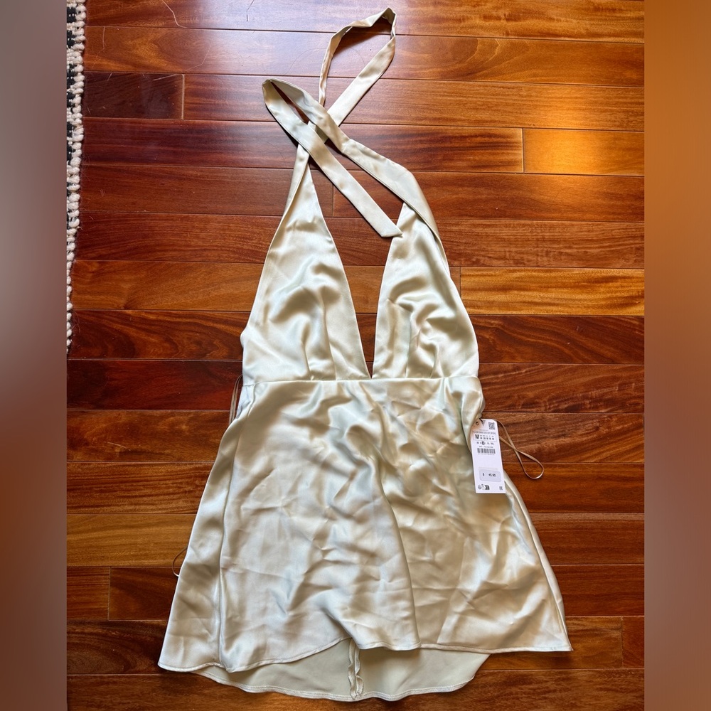Zara Cream Satin Dress - Size M NWT